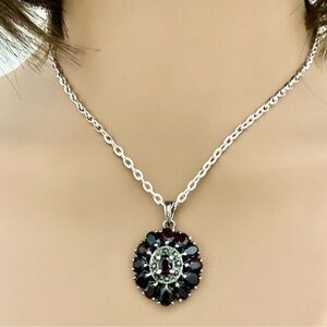 Antique, Cluster of Garnet-Princess Pendant-Sterling Necklace
